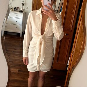 white bow dress with sleeves